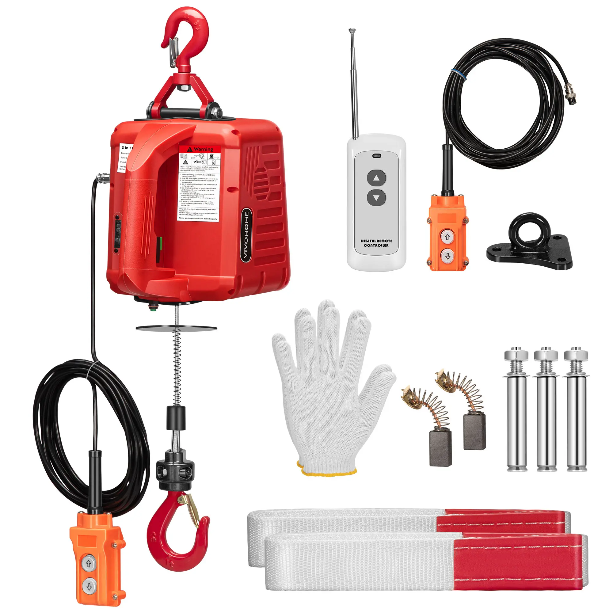 VIVOHOME 3-in-1 Electric Hoist, 660-1100-1540LBS Loading Capacity Portable Winch, 40ft Lifting Height, and Overload Protection, Perfect for Garage, Warehouses, and Factories
