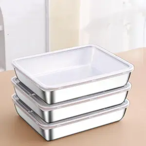 Stainless Steel Food Storage Containers Set with Lids, Food Storage Kit, Square Baking Pans for Freezing and Oven Use, Thick Durable Tray for Lasagna/Cake/Brownies, Dishwasher Safe