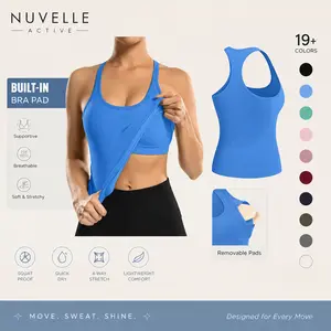 Women’s Ribbed Sporty Sports Top – Built-In Bra, Scoop Neck, Racerback, Tight-Fit Seamless Athletic Tank Top for Yoga, Workout, Sporty Sports Tops