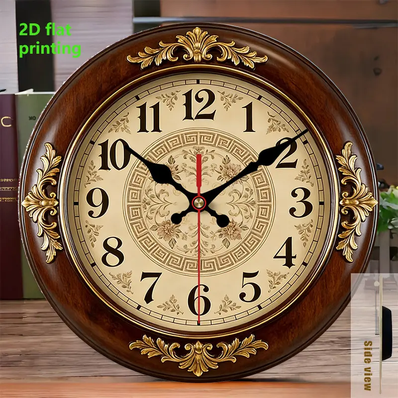 2D Flat. 1pc, European Vintage Themed Wooden Wall Clock, Silent Decorative Home Decor Clock, Creative Wall Clock, Clocks for Living Room, Suitable for Decorating Bedrooms, Living Rooms, And Offices, Available in 25/30 cm (Batteries Not Included)