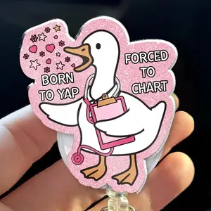 Funny Badge Reel Retractable - Cute ID Name Tag Holder, Born To Yap Cute Gifts for Nurse CNA Medical Nursing Assistant RN Work Accessories