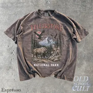Yellowstone National Park Vintage 90s Stlye T-Shirt, Wildlife Graphic Tee with Bison Wolves Eagles, 90s Hiking Nature Shirt, Comfort Colors #ustiktokshop #shoponlineusa #usfashion