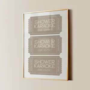 Shower Karaoke Ticket Print, Shower Singing Poster, Funny Bathroom Decor, Neutral Retro Home Sign, Trendy Wall Art, Girly Preppy Aesthetic, Room Decor, Unframed
