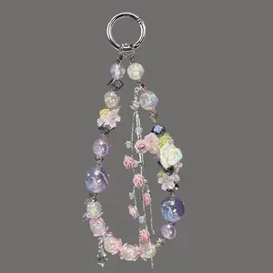 2026 New Arrival Sweet Pink Crystal Beaded Multi-Layer Phone Charm • Rose Tassel Wrist Strap • Niche Luxury Style Accessory for Women