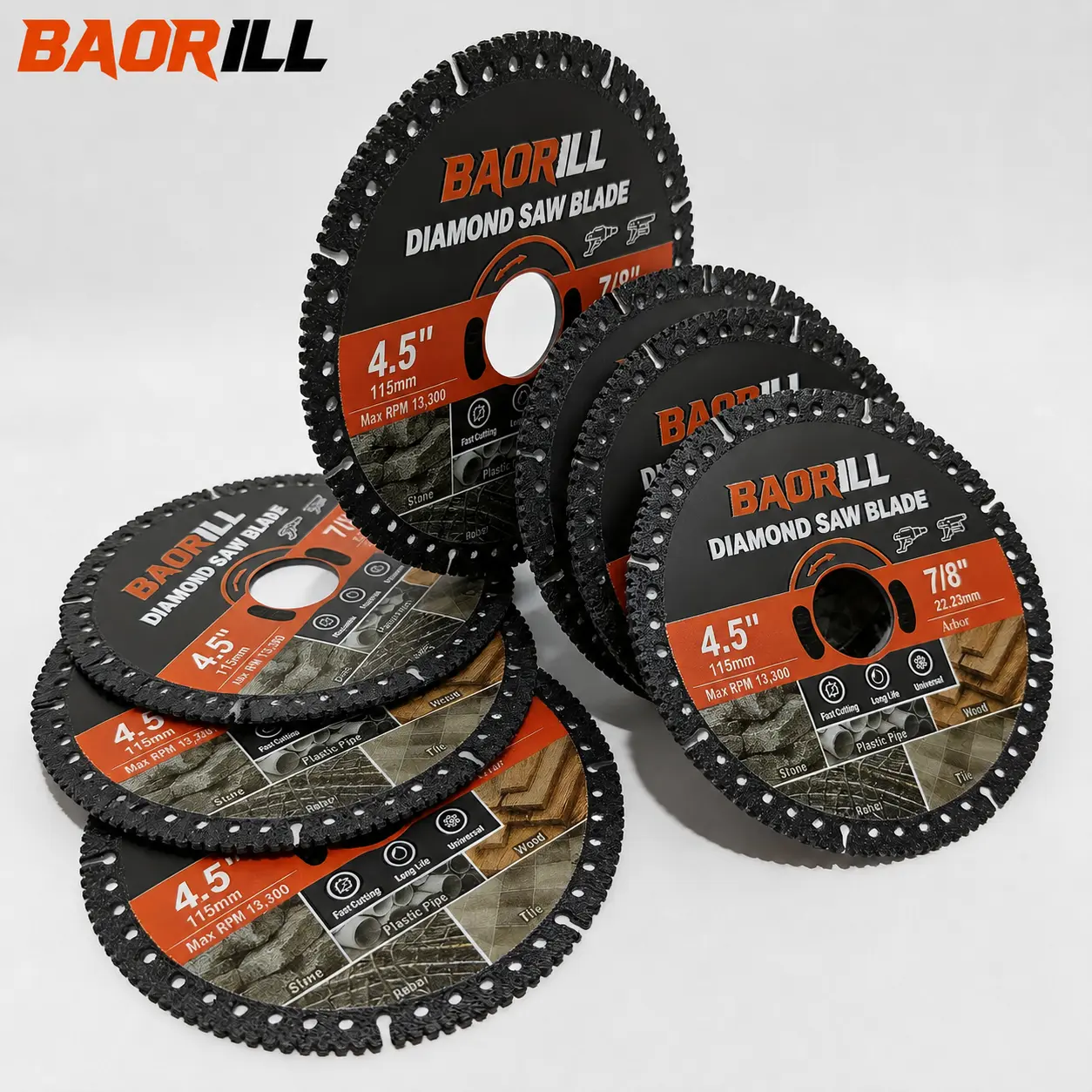BAORILL 4.5 inches (115mm) Diamond Saw Blade for Angle Grinder, Steel Body with Cooling Holes, Multi-Material Cutting Disc for Stone & Metal, Wood, Plastic Pipe