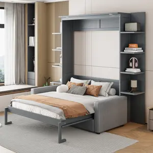 Queen Size Murphy Bed Wall Bed with Sofa,Gray