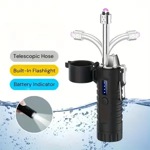Windproof And Electric Lighter, Outdoor Camping Lighter, Flashlight Lighter, USB Rechargeable Lighter, Pulse Plasma Lighter, Portable Lighter, 360° Rotating Telescopic Lighter, Camping Hiking Survival Camping Ignition Tool