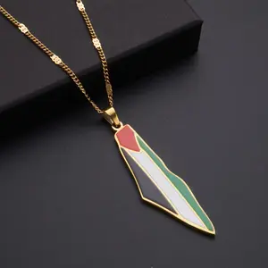 Map necklace hot selling Creative map necklace Vintage Palestine map pendant necklace stainless steel fashion personality pendant