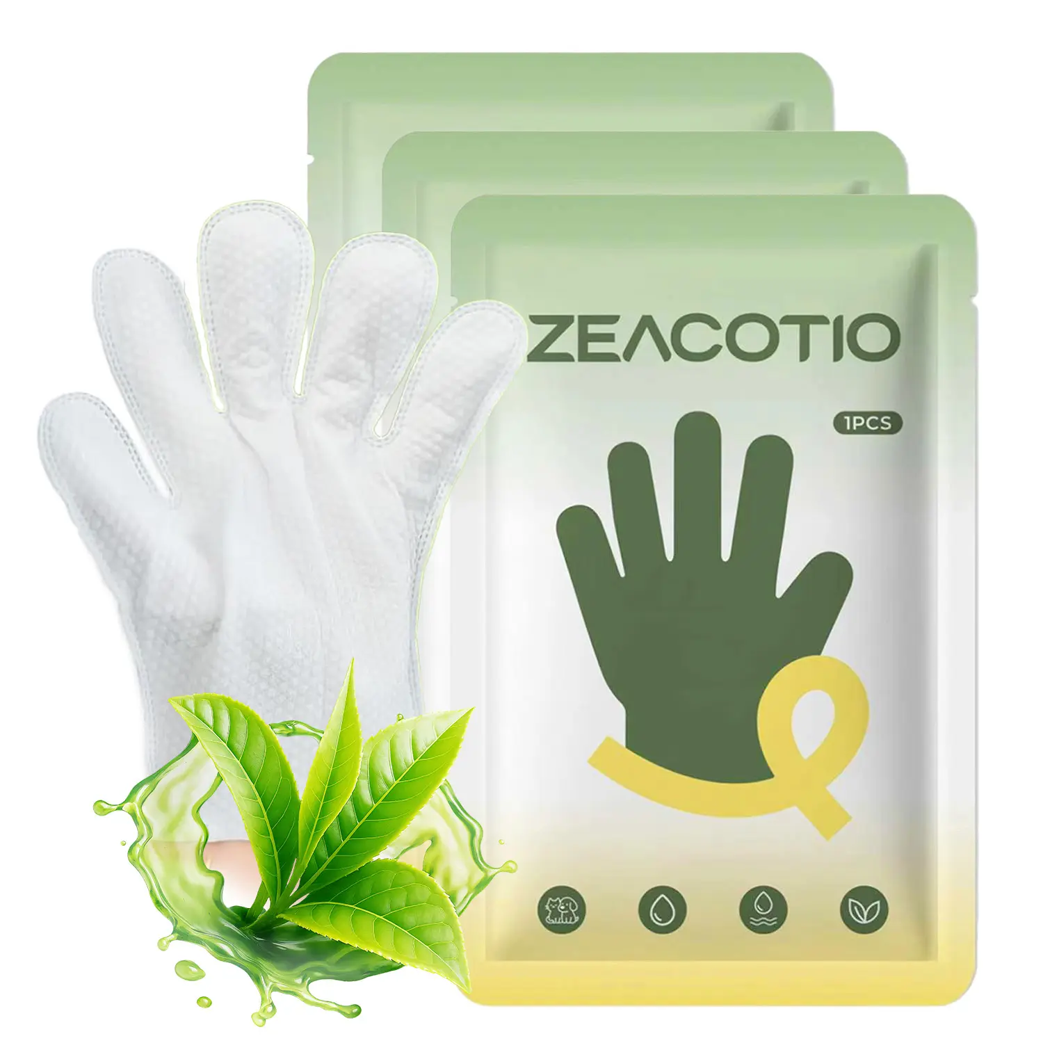 ZeaCotio 10 PCSPet Grooming Glove Wipes, Disposable Wet Cleaning Gloves for Dogs and Cats, Soft Pet Wipes for Paws, Coat, Face and Daily Cleaning, Easy to Use Pet Care Gloves