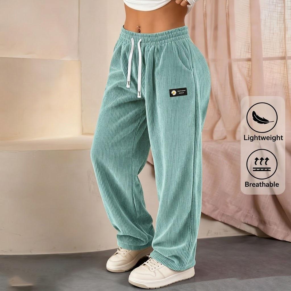 Women's 2-Pack Solid Plain Straight-Leg Corduroy Bottoms, Lady's All-Season Casual Pants with Fashionable Drawstring Waist, Ideal for Everyday Dates & Women's Fashion Gifting, Bottom