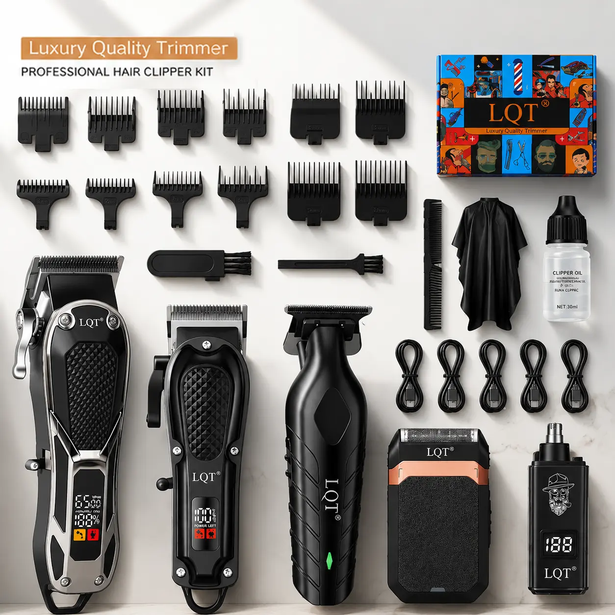 Men's 5-Piece Professional Hair Clipper & Trimmer Kit - USB Rechargeable Barber Grooming Set with LCD Display, Adjustable Blade Clippers, Precision Trimmer, Complete Accessories power