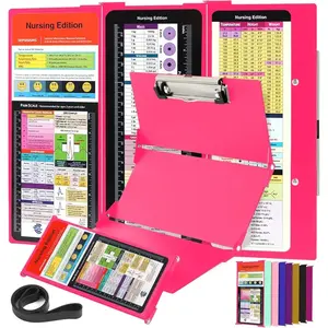 Nursing Clipboard Foldable with Medical Edition Cheat Sheets, 3 Layers Aluminum Foldable Clipboard for Nursing, Notepad for Students, Nursing School Essentials (Pink)