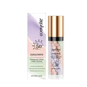 Zephoco Three-Color Rainbow Protective Primer SPF50 PA+++ Concealer Cream for Brightening Moisturizing & Smoothing Skin Tone Makeup Cosmetic