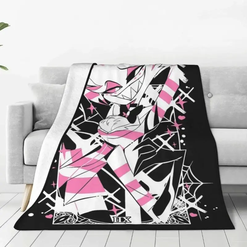 Hazbin Hotel Angel Dust Flannel Throw Blanket - Glam, Horror-Themed, Breathable, Wrinkle-Resistant, Durable, Lightweight Multi-Function Summer Blanket for Bedding Bedroom