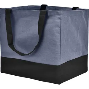Canvas  Grocery Bags Heavy Duty, 8.3 gal Foldable Large Canvas Tote Bag with Handles, Holds 60 lbs Canvas Shopping Bags & Washable  Bags with 5 Pockets, Blue+Black 1 Bags
