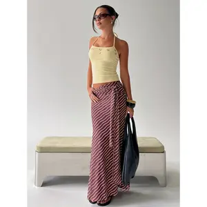Caviar Tie Maxi Skirt Brown Stripe