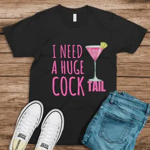 Men's funny drinking-themed apparel with a pun on 'cocktail' and 'cock' Graphic T-Shirt - Short Sleeve Crew Neck Regular Fit Casual Wear | Soft & Breathable Fabric, Durable Print, Everyday Comfort, Machine Washable, casual and humorous with a playful