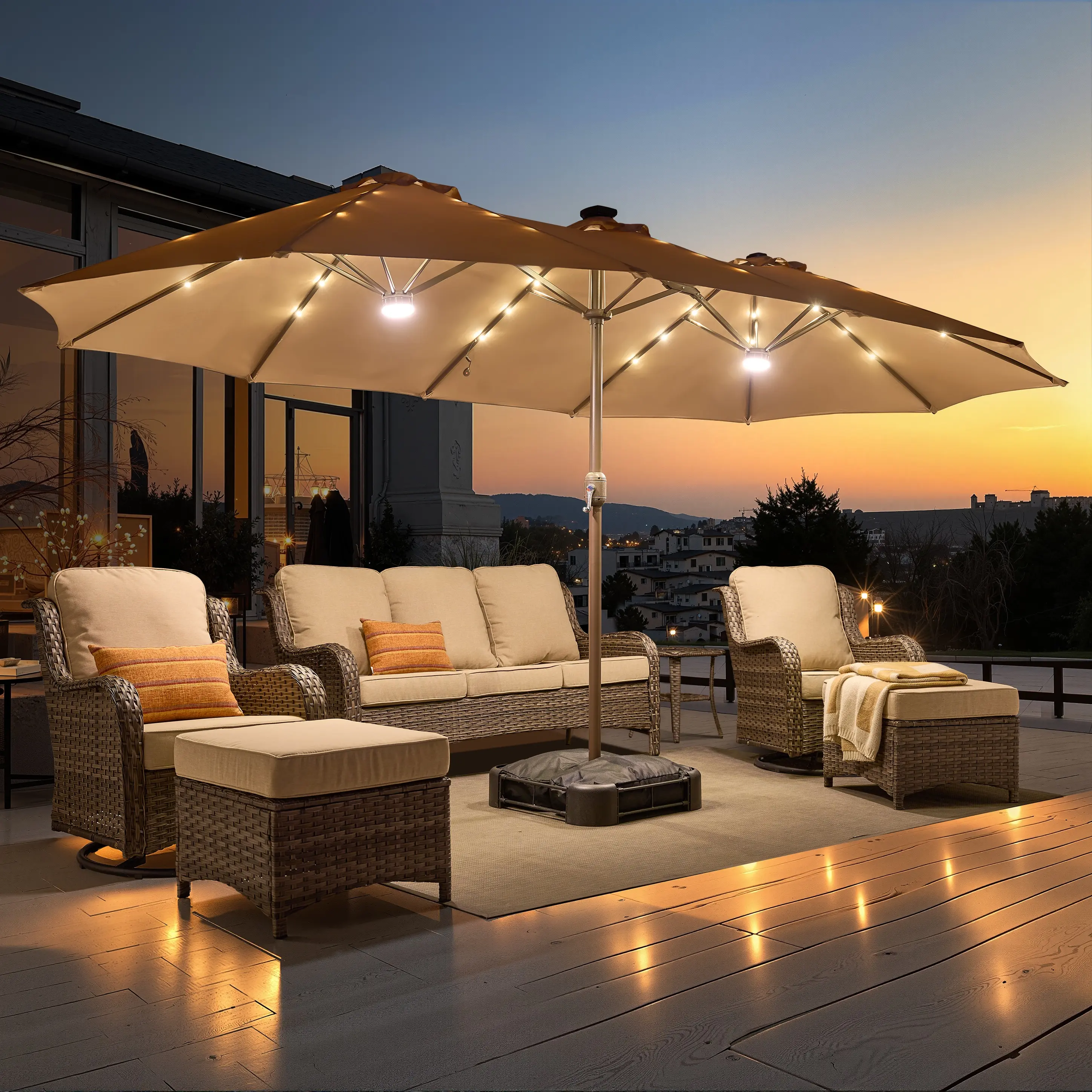 Khaki | Warm Lights Umbrella & Base