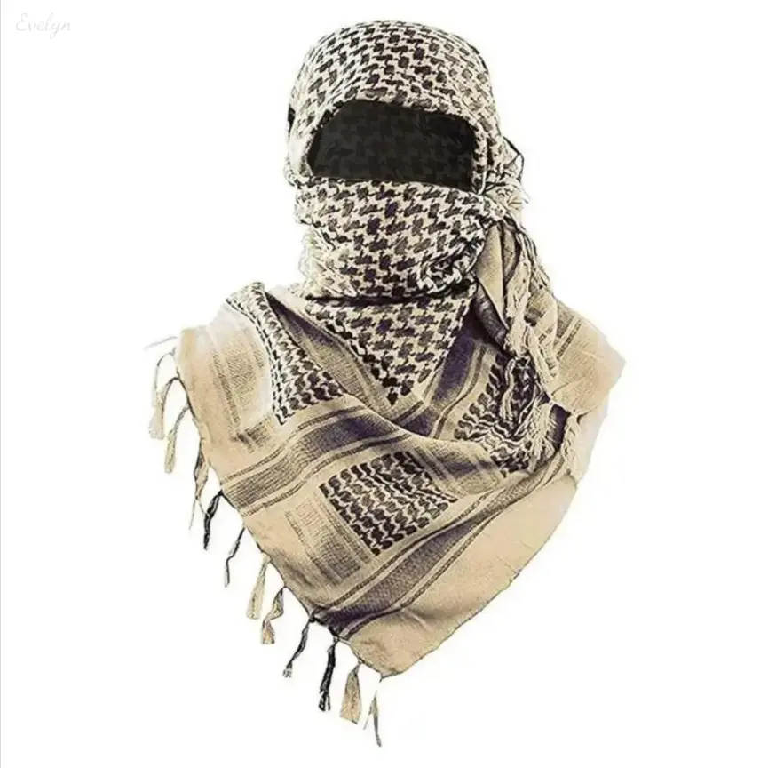 Keffiyeh‑Style Cotton Shemagh Scarf, Tactical Desert Wrap, Multi‑Use Head & Neck Cover with Tassels