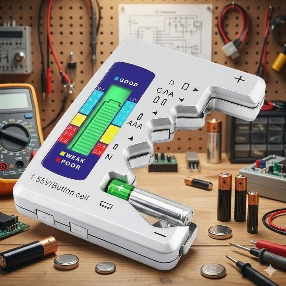 Portable Battery Tester with Digital Display, Multifunction Battery Life Detector for AA AAA C D 9V & Button Batteries, Accurate Capacity and Performance Analyzer
