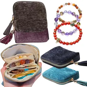 2026 New Travel Jewelry Case, Portable Organizer for Rings, Bracelets, & Bangles with Tassel Zipper, Elegant Decorative Jewelry pouch for Journey, Crystal Jewelry Storage Pouch, Mother's Day Gift Spring Travel Essential for Women, 2026 Travel Must-Have