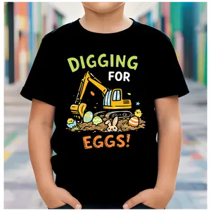 100% Cotton I’m Digging Easter Eggs Tractor For Youth Adults Shirt, Happy Easter Day Excavator Graphic Shirt for Boys Girls, Funny Easter Gift
