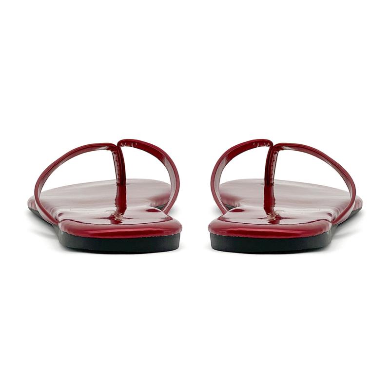 Lumubby Classic Women's PU Flat Flip-Flops Durable Slip-Resistant Slippers for Indoor Outdoor Beach Pool Use Square-Toe Design Mirror-Surface Finish Unisex Stylish Lightweight