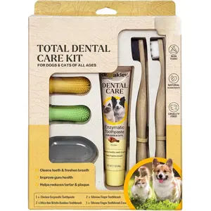 Greenberry Dental Care Kit for Dogs & Cats Chicken Flavor Enzymatic Toothpaste Bamboo & Finger Toothbrushes Silicone Case Natural Oral Hygiene