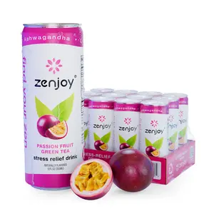 Zenjoy Stress Relief Drink, Calming Passion Fruit Green Tea, Non Alcoholic, Ashwagandha & Lemon Balm for Stress Relief, L - Theanine for Focus (12pk)
