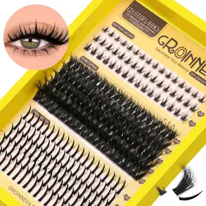 GROINNEYA 10 Rows Anime Spiky Lashes Clusters Wet Look Clusters Eyelashes & 3 Rows Clear Band Bottom Lashes 3D Effect Mix Length Cluster Eyelash Extensions Luxurious Wispy Individual Lashes Manga Eyelash Clusters,Suitable For Travel&Date Makeup