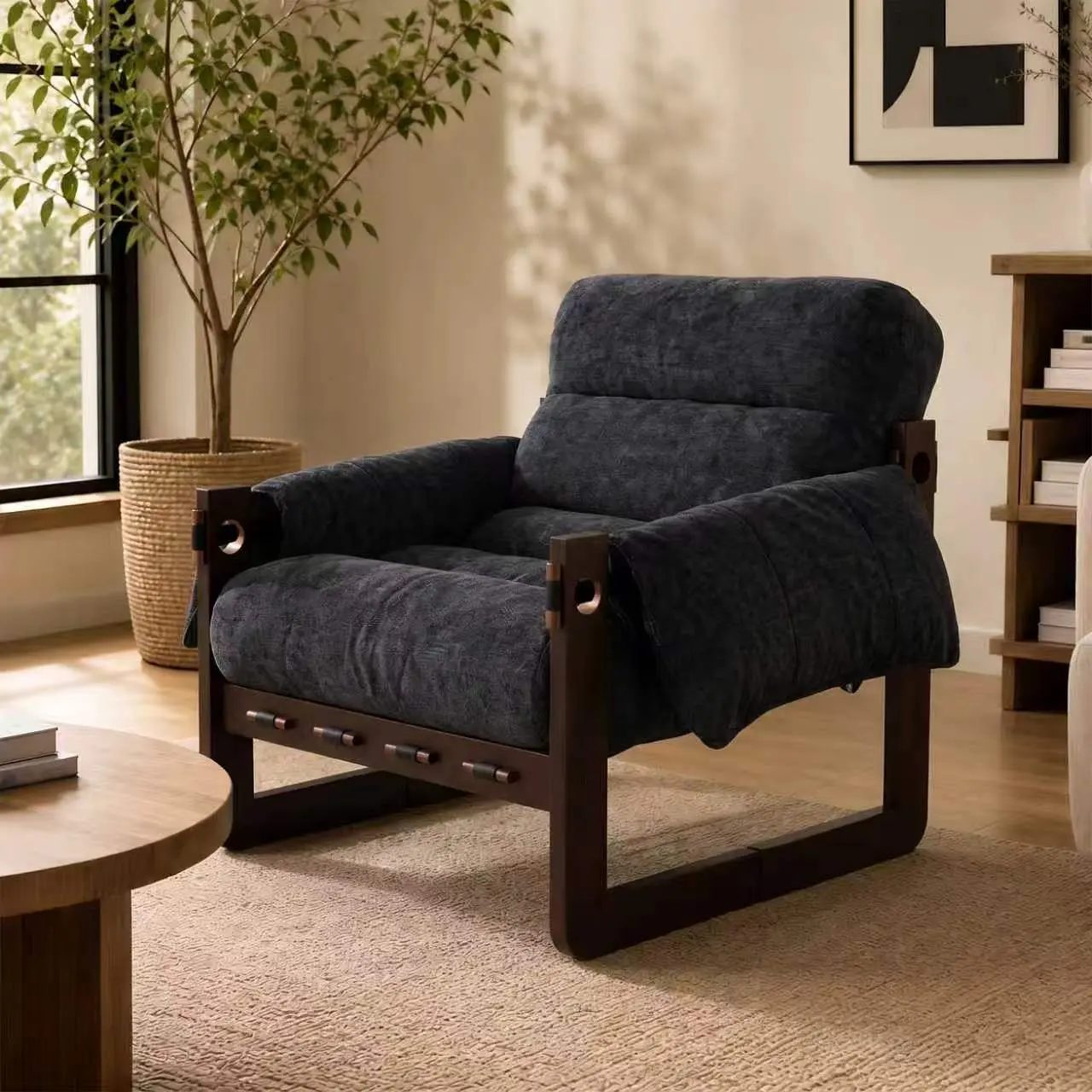 Upholstered Chenille Accent Chair with Wooden Frame, Padded Seat, Supportive Backrest, and Rolled Arms for Living Room, Bedroom, or Reading Nook – Dark Gray, 33.46 W x 27.56 D x 29.52 H in