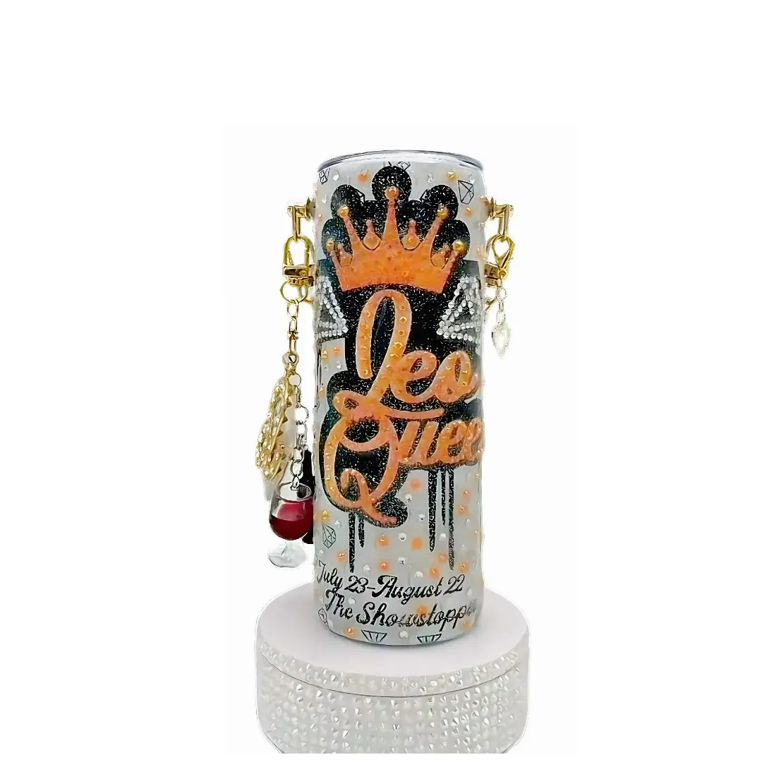 Unique Handmade Leo Zodiac Sign Rhinestone Tumbler - Stylish Drinkware Cup