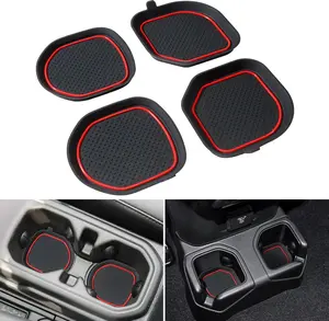 Cup Holder Coaster for Wrangler JL JLU 2018-2025 2026 Wrangler Accessories Gladiator JT 2020-2026 Silicone Cup Inserts Interior Mats Pad (Red Trim, 4-pcs Set, for Deep Rear Cup Holders)