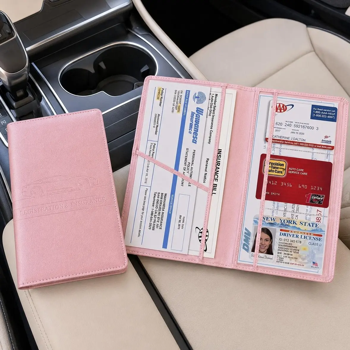 Car Registration and Insurance Card Holder, Magnetic Closure Vehicle Document Organizer Wallet for Important Auto Papers and Insurance Cards,for Pokemon Cards Holder, Compact Car Accessories, Essential for Owners,Perfect gift