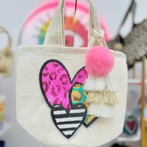 Handmade Heart Wayuu Tote Bag | Sequin Boho Shoulder Bag | Artisan Crochet Statement Purse