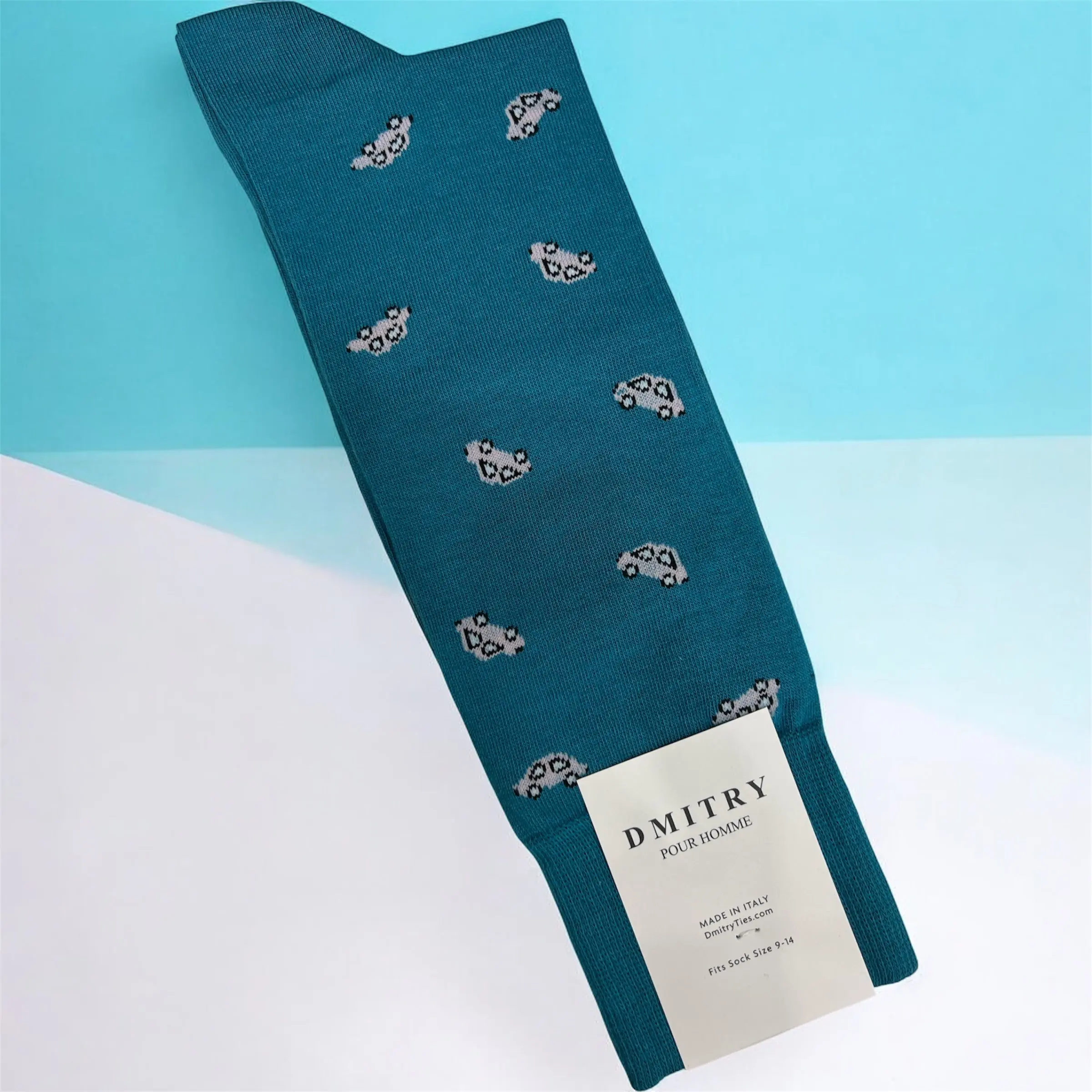 DMITRY Teal Patterned Made in Italy Mercerized Cotton Socks