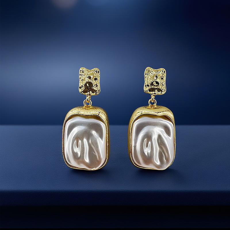 Pearly de UGood Eardrops, Pearl Brass Eardrops amplifing Fashion Work Chic for Business Occasions with two Tone Design