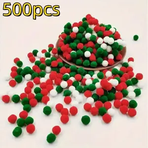 500 Pcs Christmas Pom Poms, Fabric Balls, Perfect for DIY Crafts & Holiday Decorations, 0.39 Inch Size, Festive Supplies