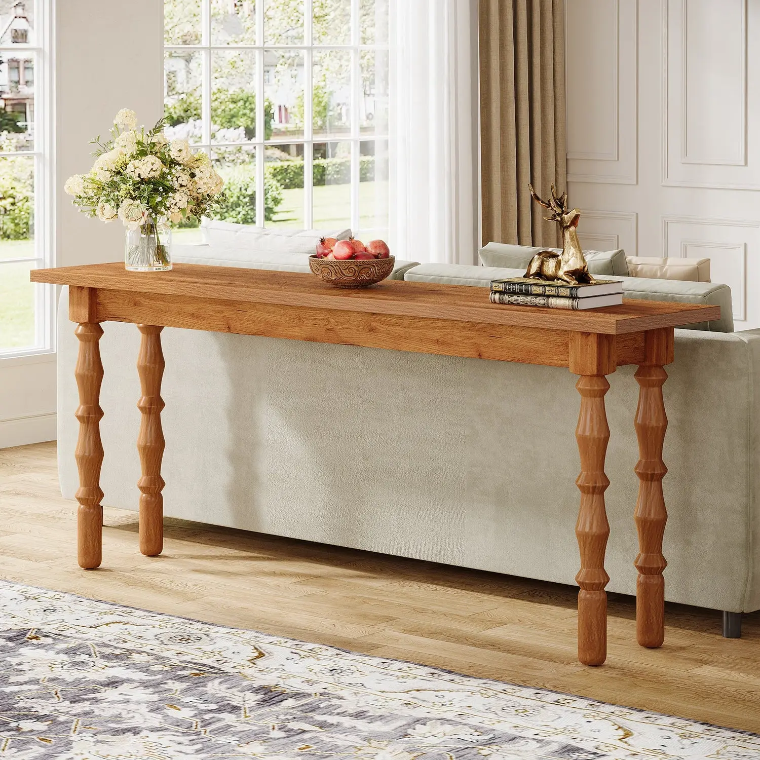 Spaco 70.9" Classic Durable Oak Wood Pedestal Console Table - Minimalist, Decorative, Versatile Indoor Furniture for Entryway, Front Door, Living Room, Ideal for Photo Frames, Vases