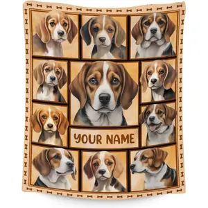 Personalized Beagle Blanket with Name - Soft, Fuzzy & Warm - 30"x40" Small Blanket for Couch, Office - White Cute Throw Gifts for Girls, Boys