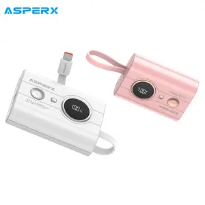 AsperX 30W Fast Charging Power Bank, Mini Portable Charger Built-in Type-C Chargeable Cable with Digital Display, Compact Battery Pack for Smartphone