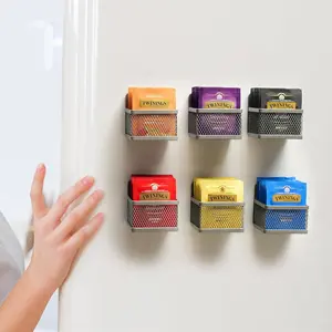 Magnetic Tea Bag Organizer - 6-Piece Metal Tea Organizer for Refrigerator Kitchen Shelf and Counter Easy Access Storage Solution