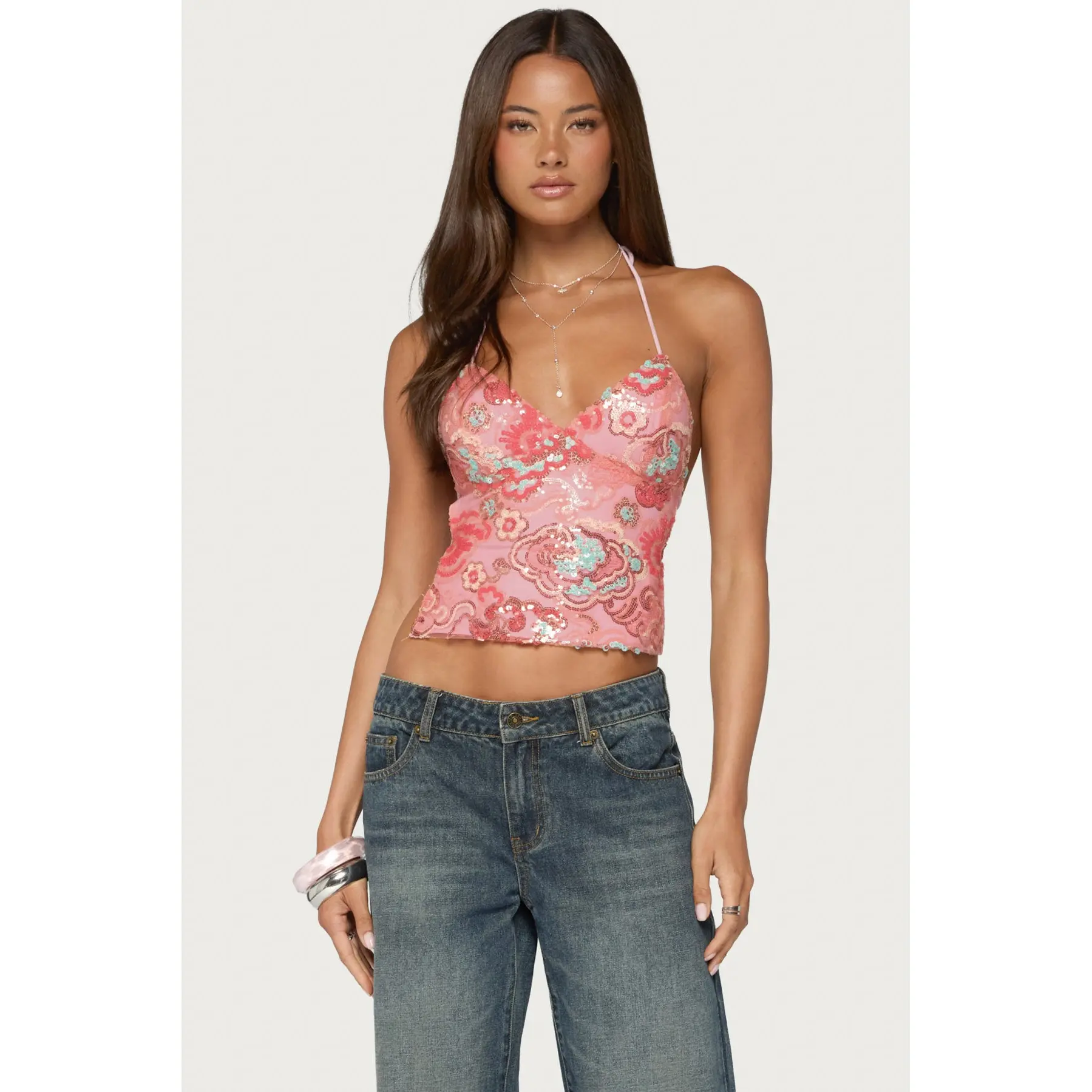 Cheri Bead & Sequin Backless Top