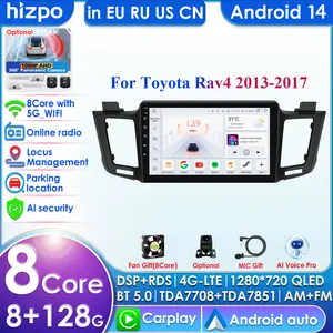 9-Inch Touch 2DIN QLED Car Stereo for Toyota RAV4 2013-2017, Android 14, 8-Core Snapdragon 6115 DSP, 1280*720 QLED Screen, 4G Network, DDR3 4GB Flash, 64GB/128GB Optional, GPS Navigation, CarPlay, WiFi, Multimedia Video Player