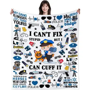 Police Blanket Gifts for Kids Boys Girls,Policeman Accessories Funny Throw Blankets,Police Academy Graduation Gift for Women Men Teens