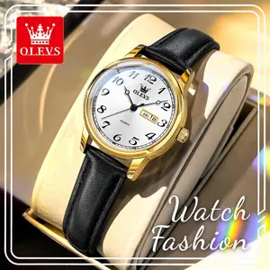 OLEVS 5662 Classic Women’s Quartz Watch, 25mm Small White Dial with Large Easy-Read Arabic Numerals, Day & Date Dual Calendar Display, Waterproof, Minimalist Casual Dress Wristwatch, Ideal Birthday Holiday Gift for Ladies, Pu Leather, 30M - 50M