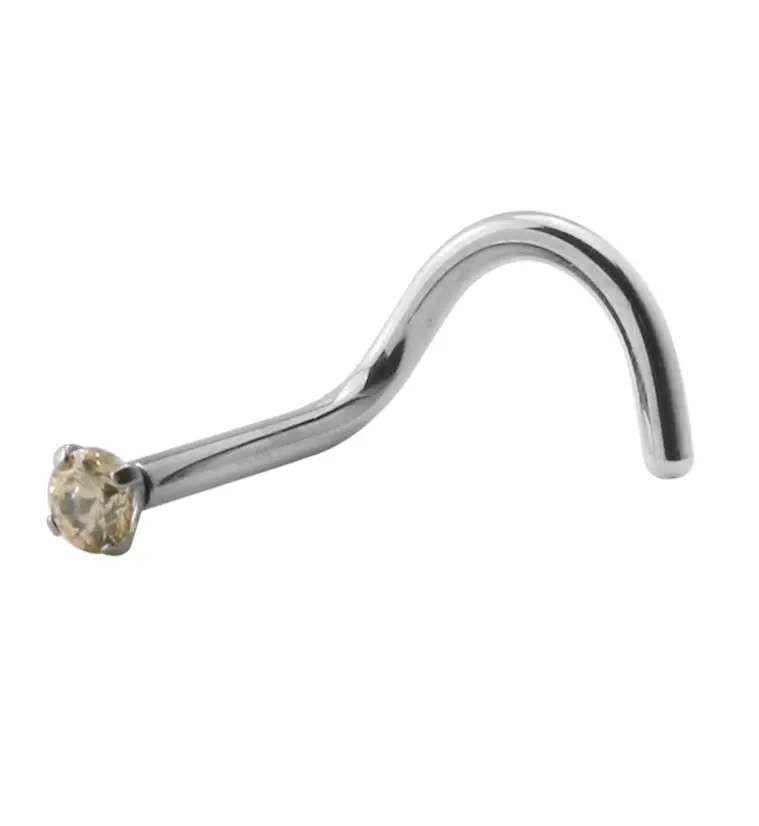 Light Topaz CZ Titanium Threadless Nose Screw Ring