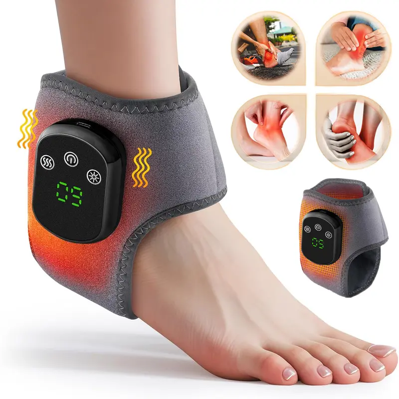 Electric Heated Foot Ankle Massager, Cordless Heated Ankle Wrap with 5 Heat Levels & 3 Modes, Rechargeable Portable Foot Massage Tool for Muscle Relaxation, Gifts