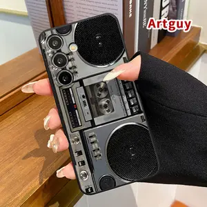 Straight Edge Phone Case for Samsung S24 ultra plus S25 S23 S22 Ultra Plus Retro Radio Pattern Anti-Scratch Shockproof Soft Silicone Protective Cover