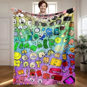 1 piece Fun Cartoon Emoji Character Collection themed flannel blanket - Modern design flannel blanket, suitable for sofas and beds, all-season use, super soft and warm, digital printing, 100% polyester material, machine washable, suitable for home